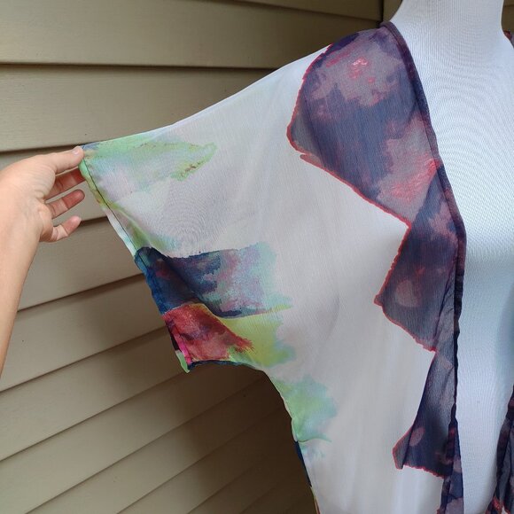 Mudd Multicolor Kimono Top Sheer Long Duster Dolman Short Sleeves Cover-Up Tunic - Picture 5 of 12